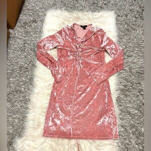 Pink Velvet Lace-Up Dress